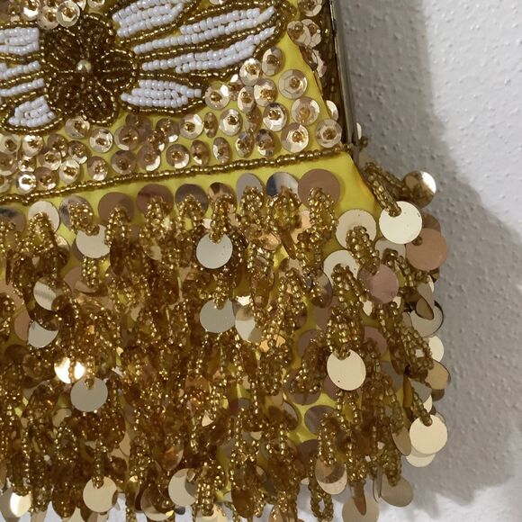 Vintage Y2K Gold Beaded Sequin Fairy 20s Art Deco Flapper Style Crossbody Bag - Picture 5 of 10